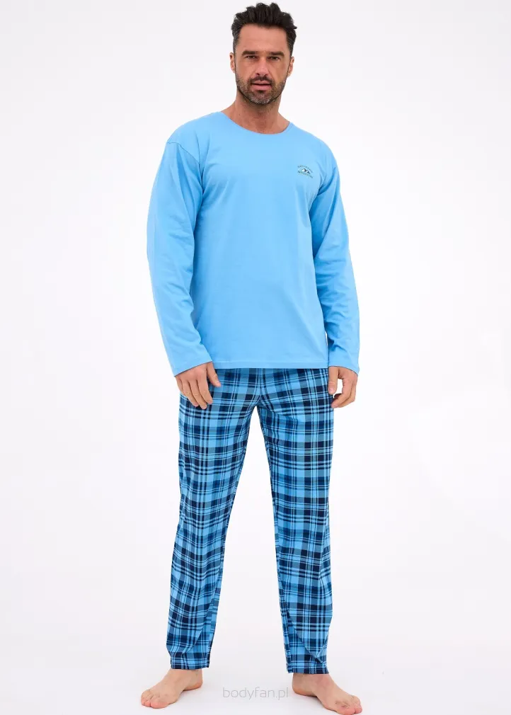Piżama męska Cornette 124/310 Ready bawełna niebieska krata S–2XL