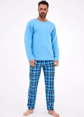 Piżama męska Cornette 124/310 Ready bawełna niebieska krata S–2XL