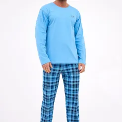 Piżama męska Cornette 124/310 Ready bawełna niebieska krata S–2XL