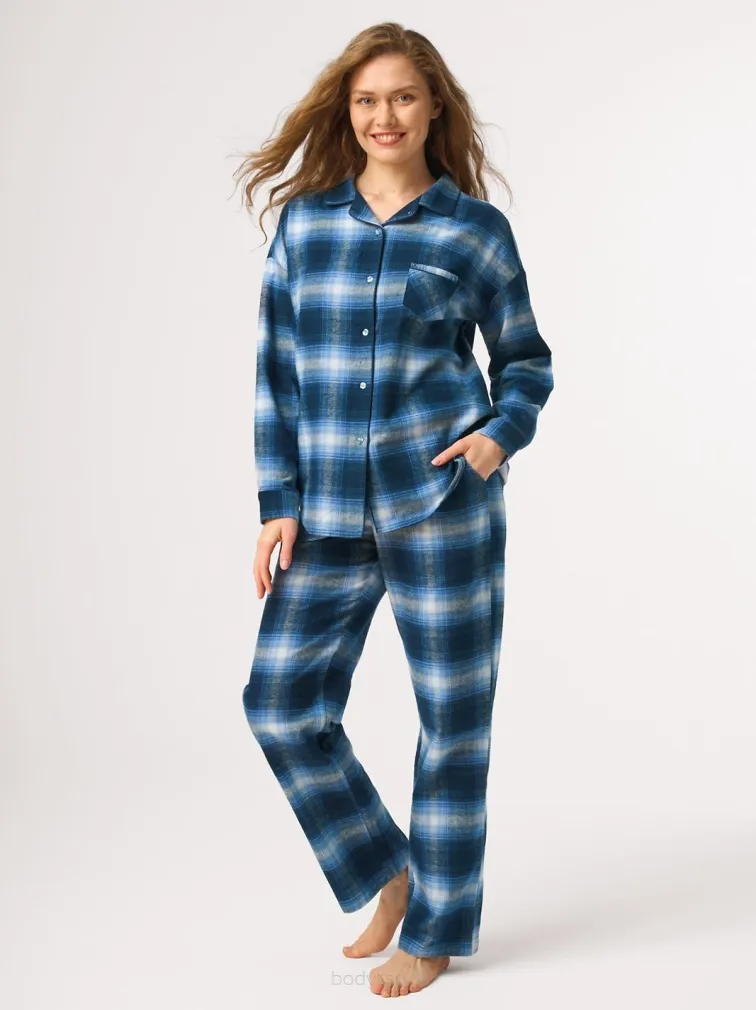 Flanelowa piżama damska rozpinana Key LNS 465 S-XL