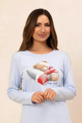 Piżama damska Regina 728 bawełniana z nadrukiem misia S-XL