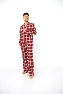 Piżama męska w czerwoną kratę Sensis Lucas  S-2XL flanelowa rozpinana - 5
