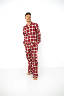 Piżama męska w czerwoną kratę Sensis Lucas  S-2XL flanelowa rozpinana - 4
