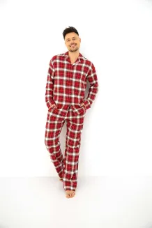 Piżama męska w czerwoną kratę Sensis Lucas  S-2XL flanelowa rozpinana - 2