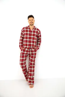 Piżama męska w czerwoną kratę Sensis Lucas  S-2XL flanelowa rozpinana - 6