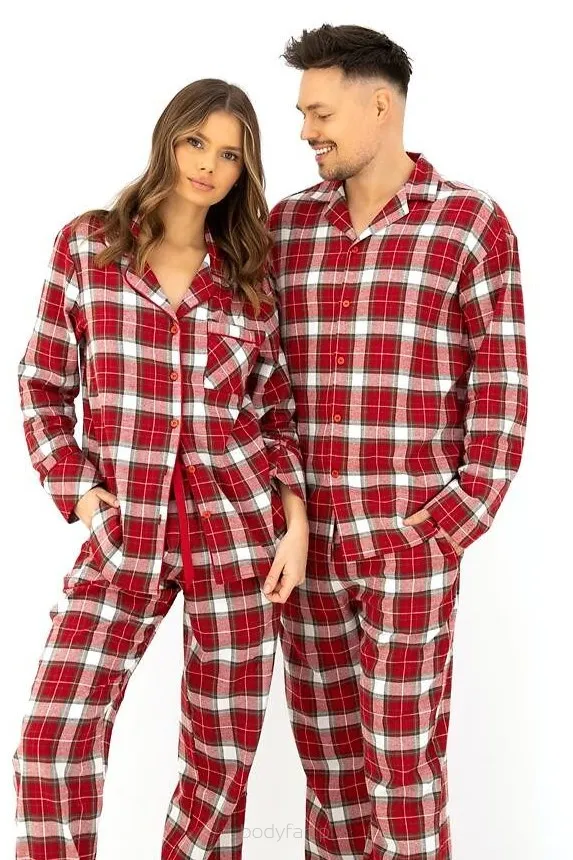 Piżama męska w czerwoną kratę Sensis Lucas  S-2XL flanelowa rozpinana