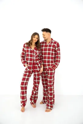 Piżama męska w czerwoną kratę Sensis Lucas  S-2XL flanelowa rozpinana