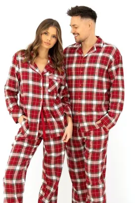 Piżama męska w czerwoną kratę Sensis Lucas  S-2XL flanelowa rozpinana