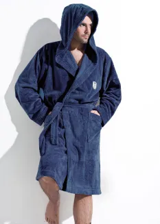 Elegancki szlafrok męski z kapturem L&L Frank Iwo navy