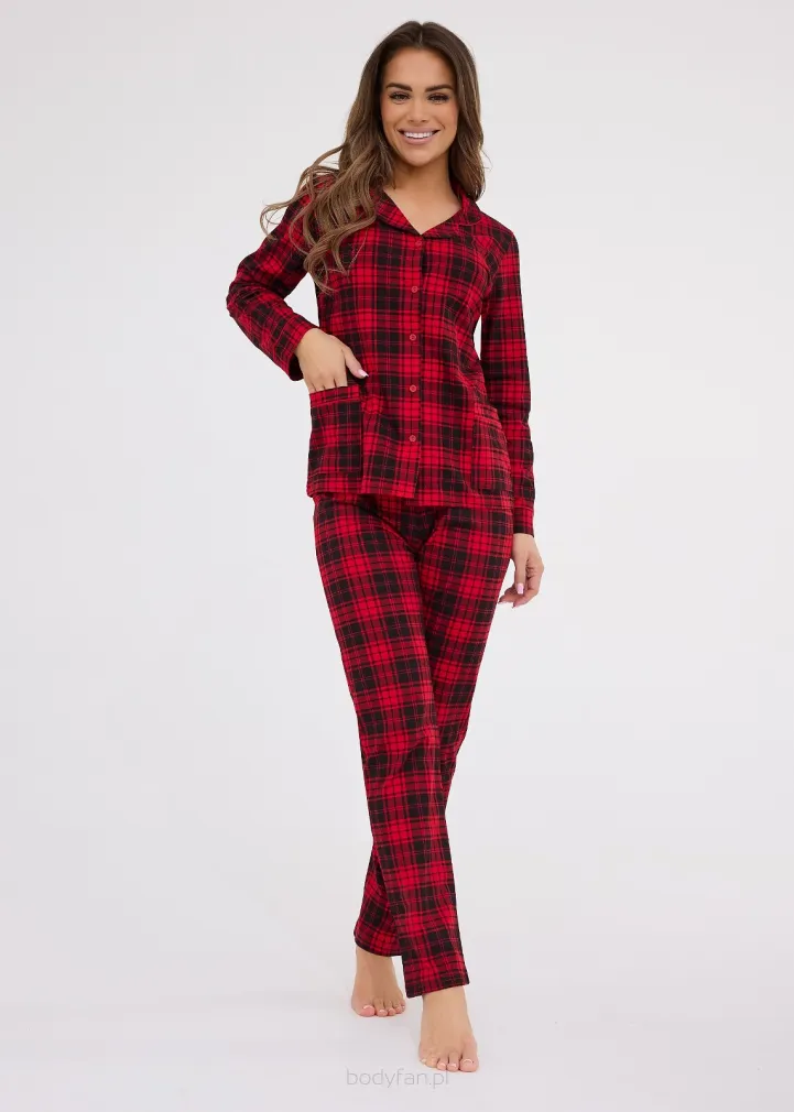 Piżama damska Cornette Tracy 482/423 bawełniana rozpinana czerwona krata S–2XL