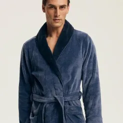 Szlafrok męski Henderson 43375 Nantes M-3XL navy prążkowany