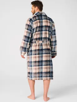Szlafrok męski Key MGL 443 soft kratka beżowo-czarna M–2XL - 2