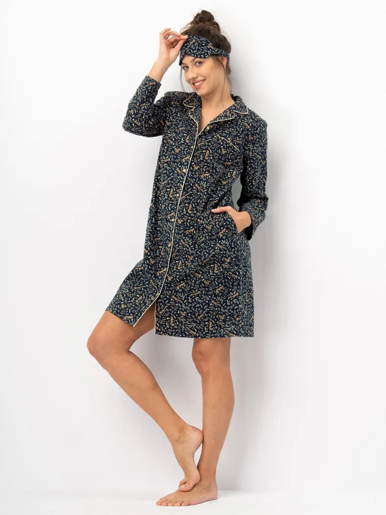 Koszula nocna damska flanelowa Key LND 706 granatowa w wiewiórki S-XL