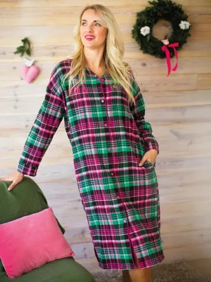 Koszula nocna flanelowa damska rozpinana długa Key LND 414 S-XL