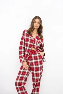 Piżama damska w czerwoną kratę Sensis Yulie XS-2XL flanelowa rozpinana - 9
