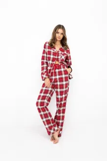 Piżama damska w czerwoną kratę Sensis Yulie XS-2XL flanelowa rozpinana - 10