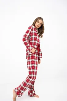 Piżama damska w czerwoną kratę Sensis Yulie XS-2XL flanelowa rozpinana - 11
