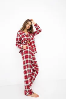 Piżama damska w czerwoną kratę Sensis Yulie XS-2XL flanelowa rozpinana - 12