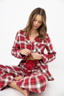 Piżama damska w czerwoną kratę Sensis Yulie XS-2XL flanelowa rozpinana - 7