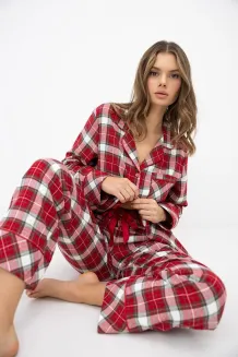 Piżama damska w czerwoną kratę Sensis Yulie XS-2XL flanelowa rozpinana - 8
