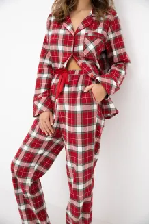 Piżama damska w czerwoną kratę Sensis Yulie XS-2XL flanelowa rozpinana - 14