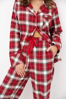 Piżama damska w czerwoną kratę Sensis Yulie XS-2XL flanelowa rozpinana - 6