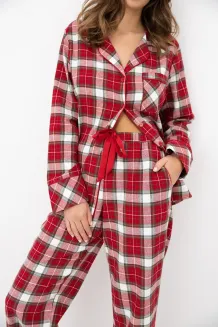 Piżama damska w czerwoną kratę Sensis Yulie XS-2XL flanelowa rozpinana - 15