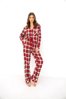 Piżama damska w czerwoną kratę Sensis Yulie XS-2XL flanelowa rozpinana - 16