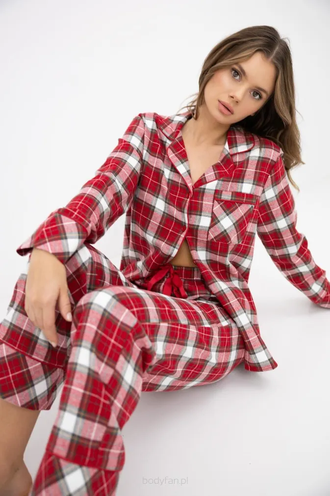 Piżama damska w czerwoną kratę Sensis Yulie XS-2XL flanelowa rozpinana