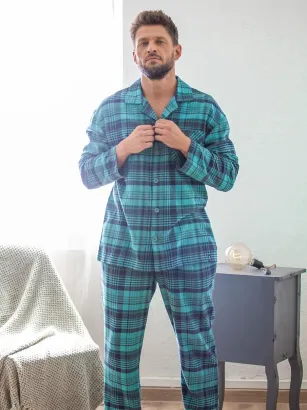 Flanelowa piżama męska rozpinana Key MNS 048  M-2XL