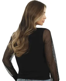 Bluzka damska Emili Marta czarna z siateczkowymi rękawami S-XL - 4