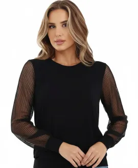 Bluzka damska Emili Marta czarna z siateczkowymi rękawami S-XL - 2