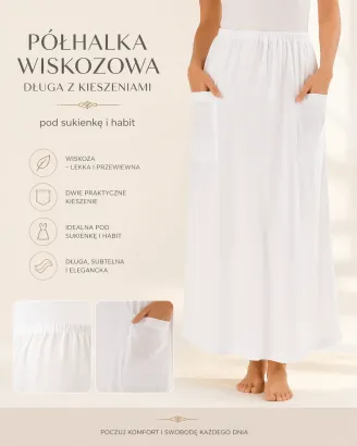 Półhalka wiskozowa długa z kieszeniami pod sukienkę i habit
