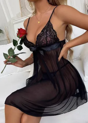 Koszulka babydoll i stringi De Namour Sheer Lace Babydoll DEN079 S-XL
