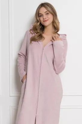Szlafrok damski na suwak Leveza 1820 Elektra M-2XL frotte z kapturem