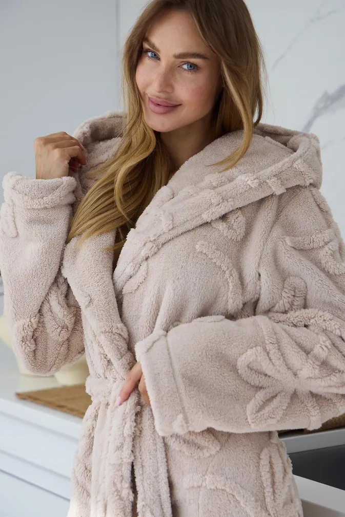 Szlafrok damski długi z kapturem L&L 2633 Elodie S-2XL