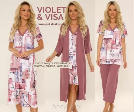 Piżamy i koszule nocne Violet De Lafense – idealne na lato, także jako sukienki + szlafroki Visa